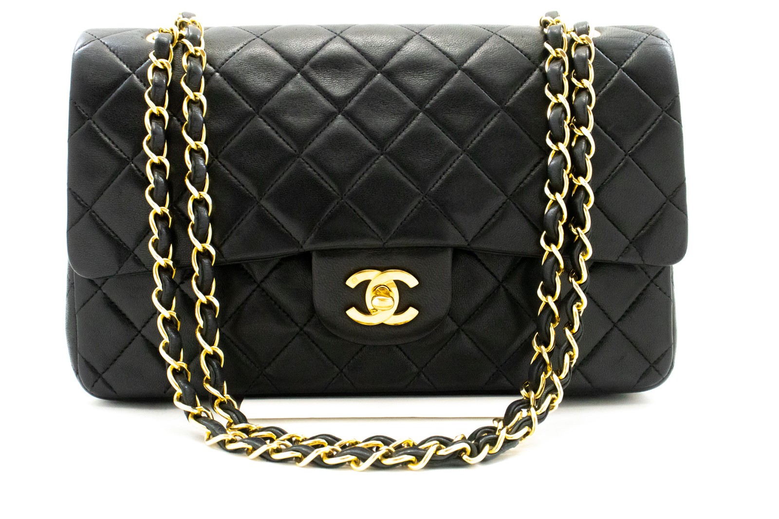 Chanel Classic Flap Lambskin Black Leather Crossbody Bag Bag (Pre-Owned)