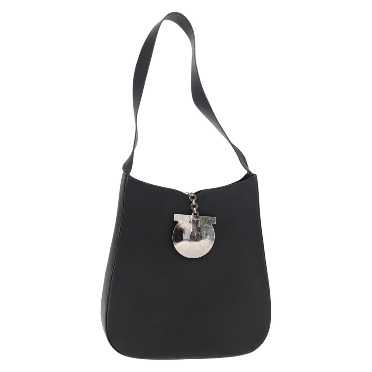 Salvatore Ferragamo Vintage Gancini Hobo Leather Black Leather Shoulder Bag Bag (Pre-Owned)