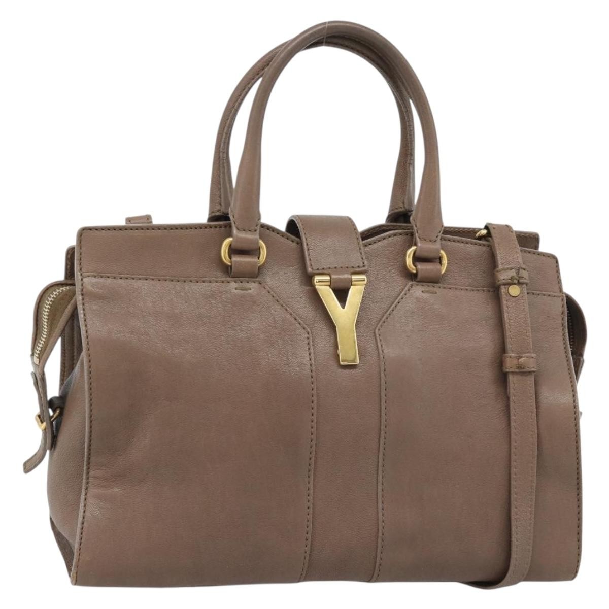 Saint Laurent Chyc Cabas Leather Brown Leather Tote Bag Bag (Pre-Owned)