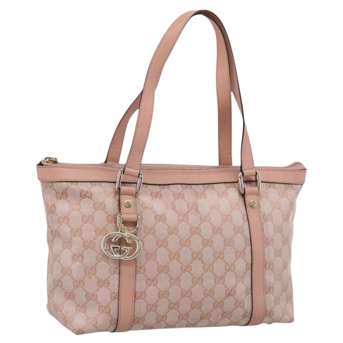 Gucci Abbey Zip Tote Gg Canvas And Leather Pink Canvas Handbag (Pre-Owned)