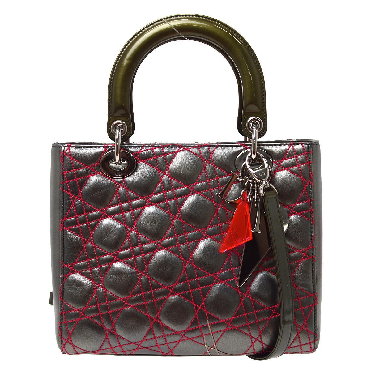 Christian Dior Lady Dior Cannage Stitch Patent Gray Leather Handbag (Pre-Owned)