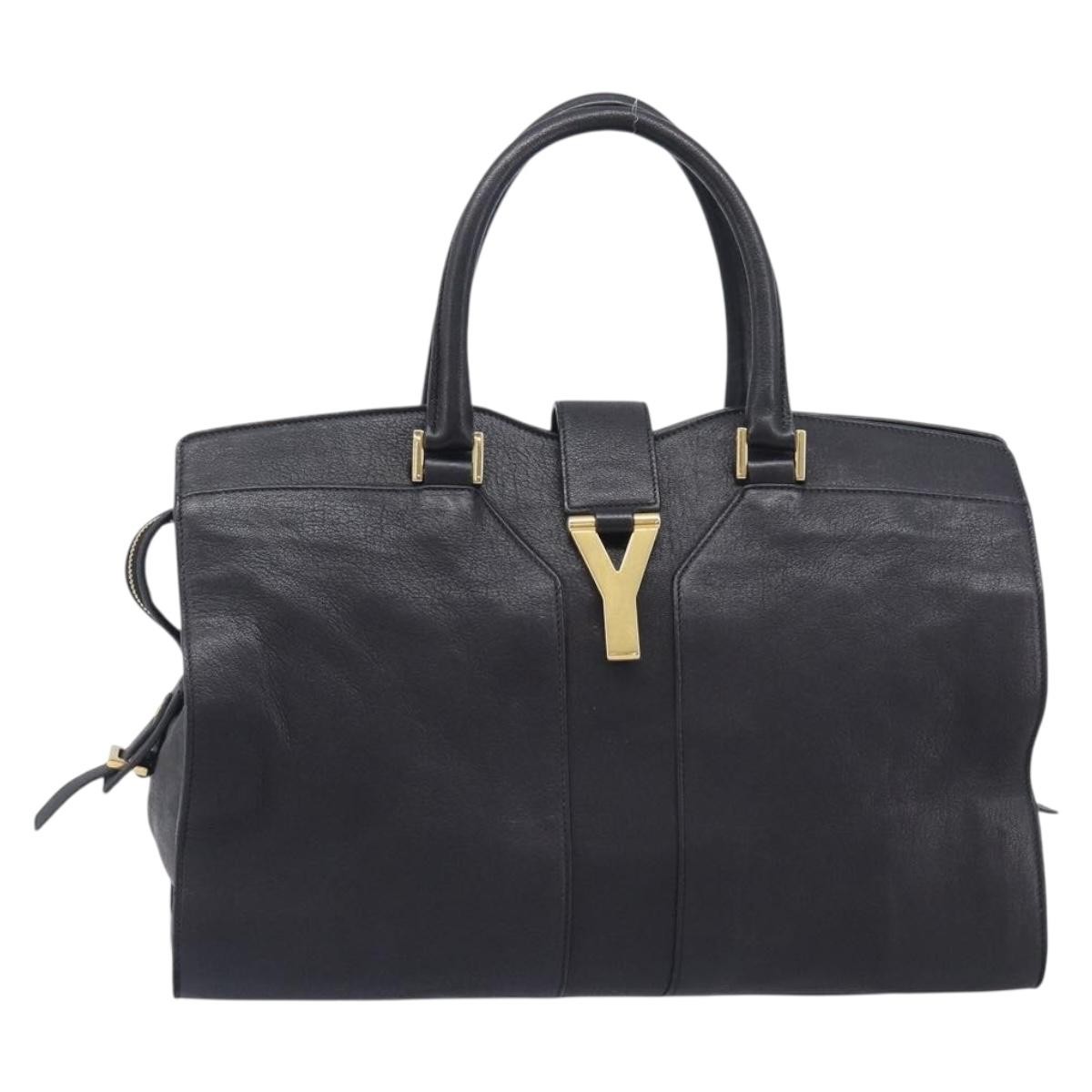 Saint Laurent Classic Y Cabas Leather Black Leather Tote Bag Bag (Pre-Owned)