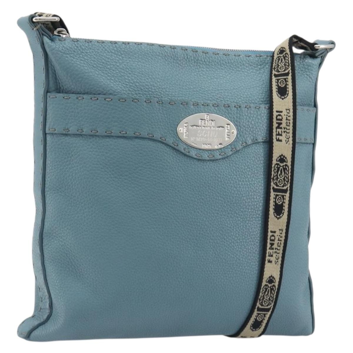 Fendi Vintage Selleria Zip Messenger Leather Blue Leather Shoulder Bag Bag (Pre-Owned)