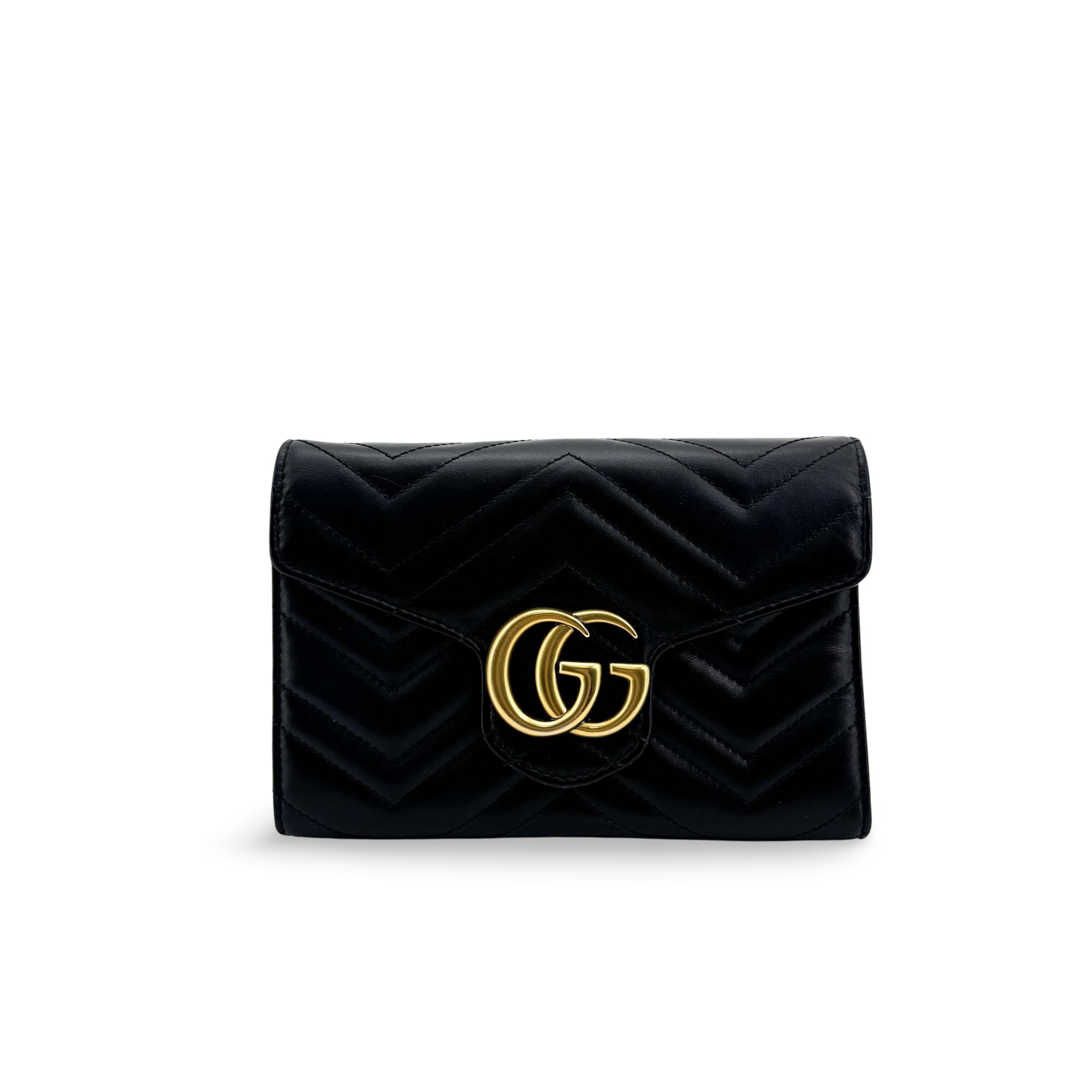 Gucci Gg Marmont Flap Matelasse Leather Black Leather Handbag (Pre-Owned)