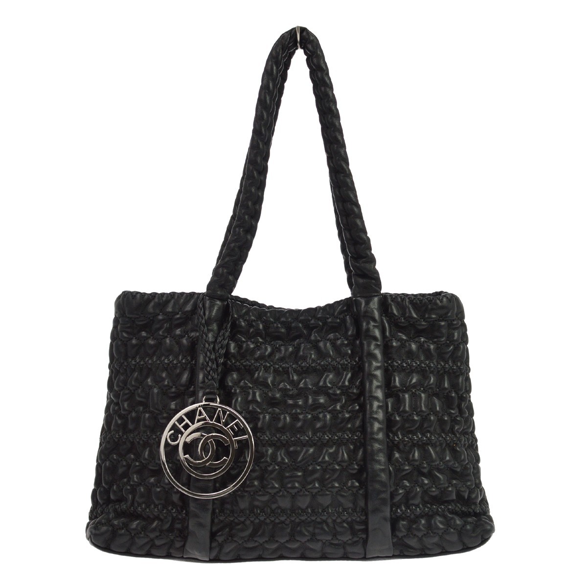 Chanel Hidden Chain Wrinkled Lambskin Black Leather Tote Bag Bag (Pre-Owned)