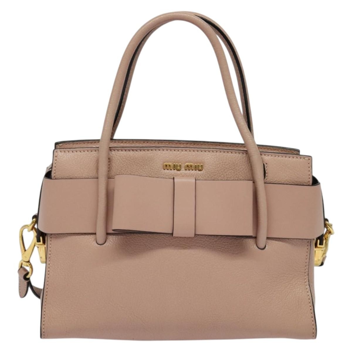 Miu Miu Madras Fiocco Bow Leather Pink Leather Tote Bag Bag (Pre-Owned)