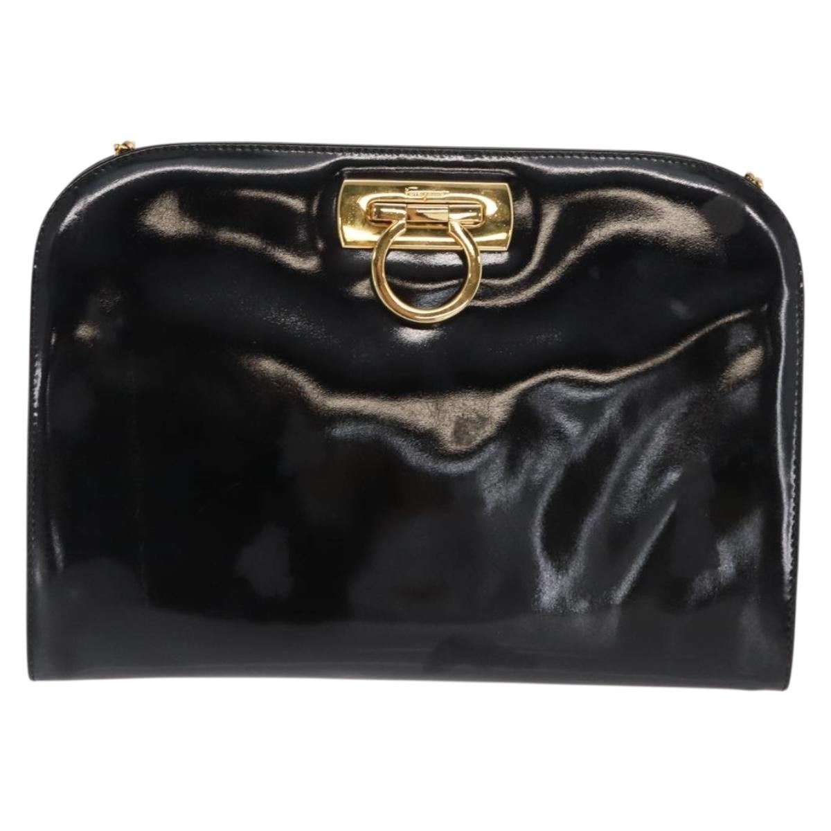 Salvatore Ferragamo Vintage Gancini Chain Patent Leather Black Patent_Leather Shoulder Bag Bag (Pre-Owned)