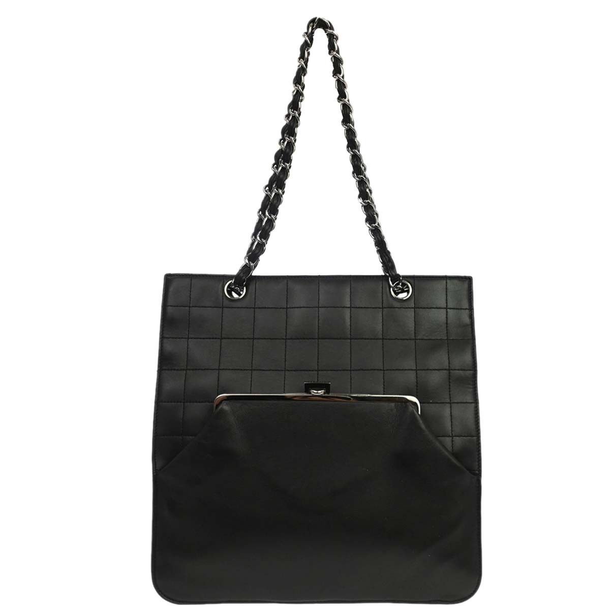Chanel Chocolate Bar Cc Quilted Leather Black Leather Tote Bag Bag (Pre-Owned)
