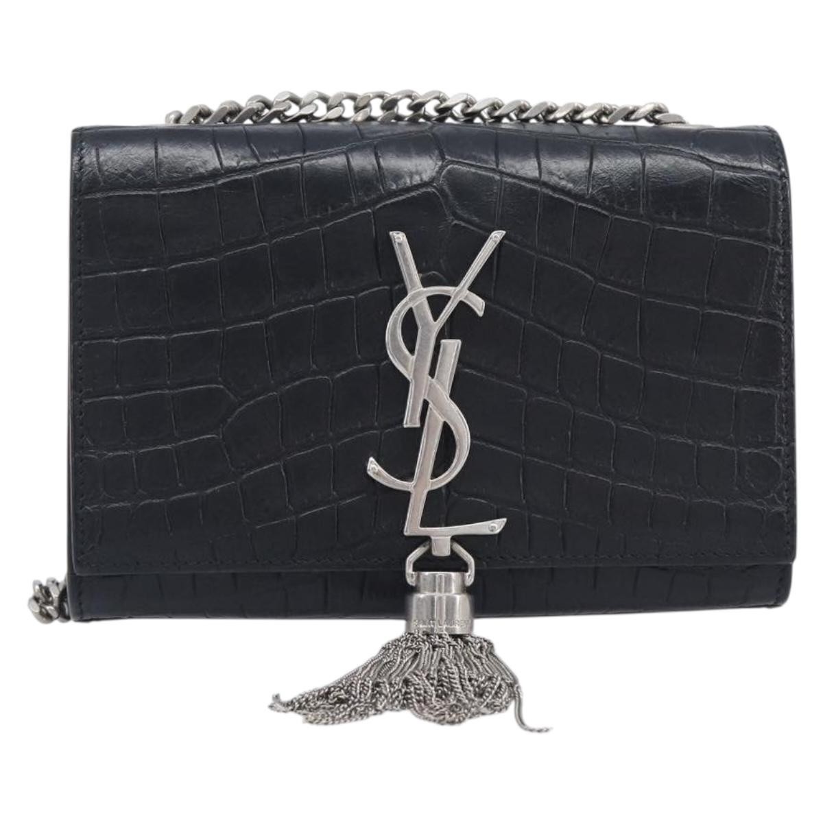 Saint Laurent Classic Monogram Tassel Chain Crocodile Embossed Leather Black Leather Crossbody Bag Bag (Pre-Owned)