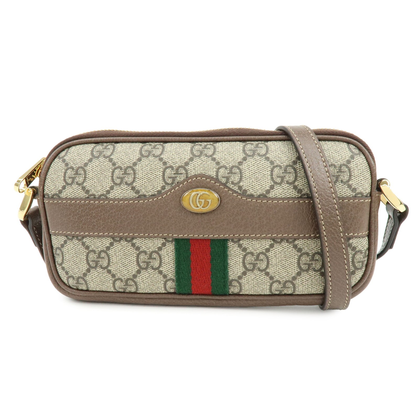 Gucci Ophidia Gg Coated Canvas Brown Leather Crossbody Bag Bag (Pre-Owned)