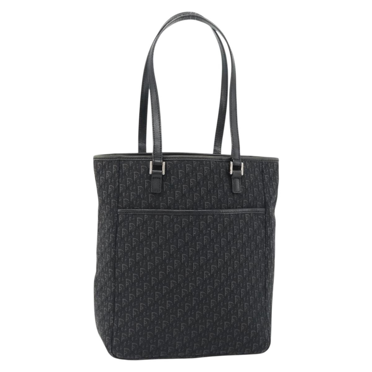 Christian Dior Vintage Open Pocket Diorissimo Canvas Black Canvas Tote Bag Bag (Pre-Owned)