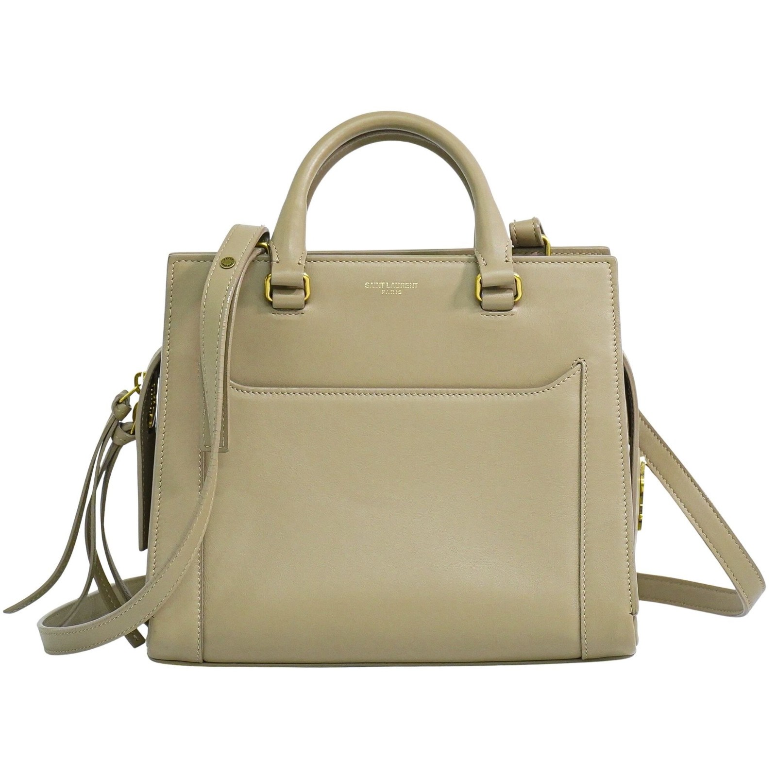 Saint Laurent East Side Smooth Leather Beige Leather Tote Bag Bag (Pre-Owned)