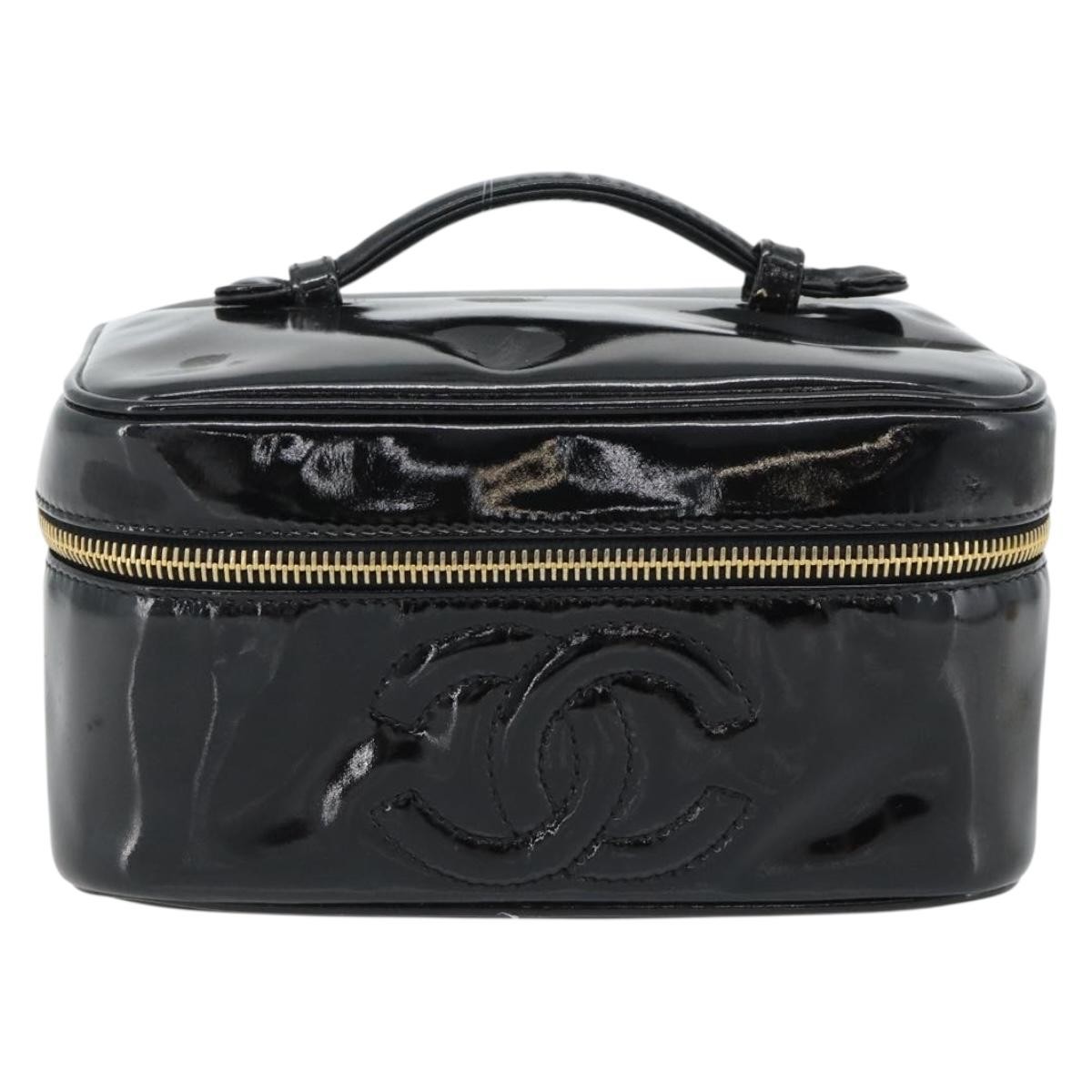 Chanel Vintage Timeless Cosmetic Case Patent Black Patent_Leather Clutche & Pouche Bag (Pre-Owned)
