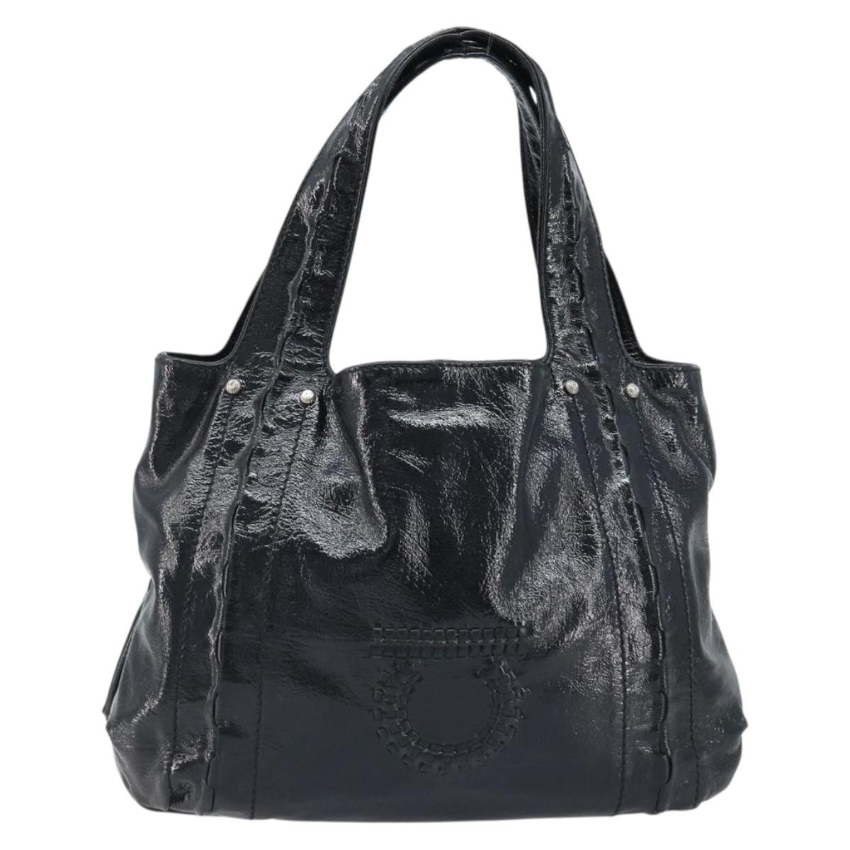 Salvatore Ferragamo Gancini Handle Leather Black Leather Tote Bag Bag (Pre-Owned)