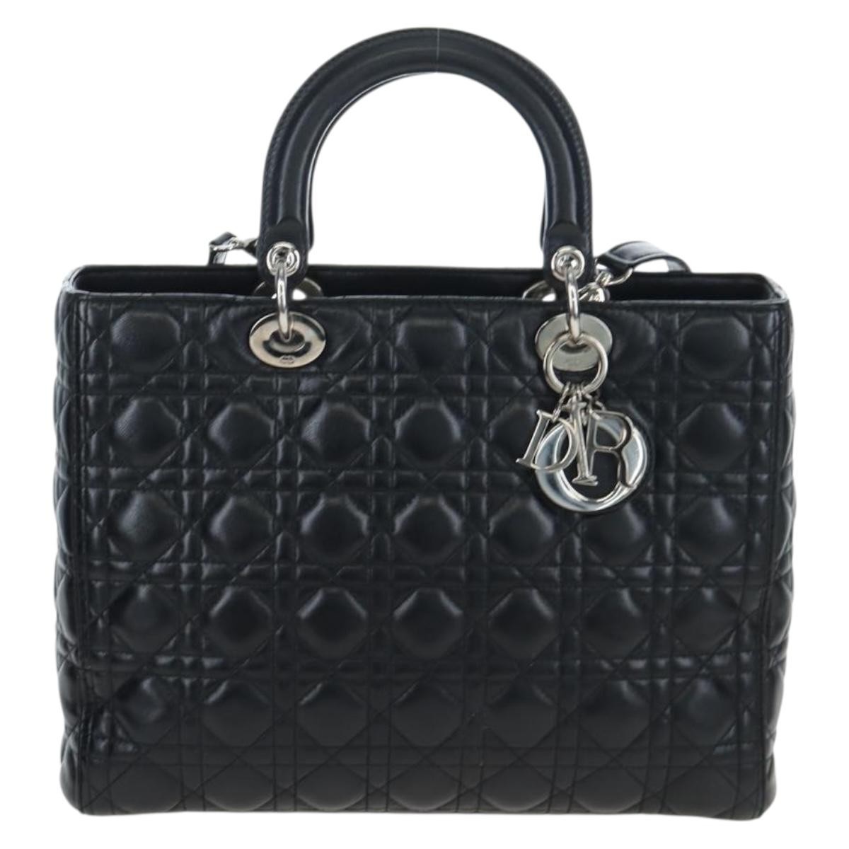 Christian Dior Lady Dior Lambskin Black Leather Handbag (Pre-Owned)