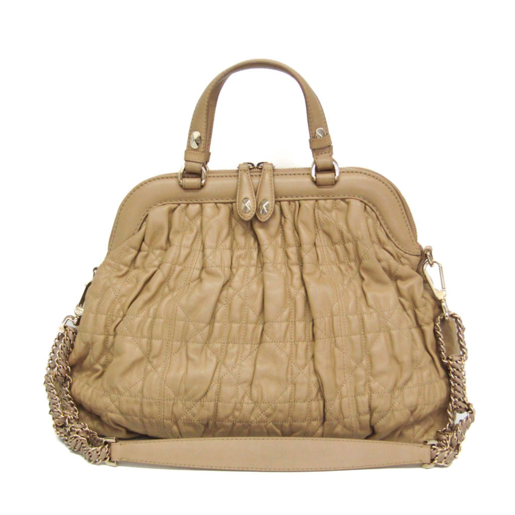 Christian Dior Lady Cannage Matelassé Beige Leather Crossbody Bag Bag (Pre-Owned)