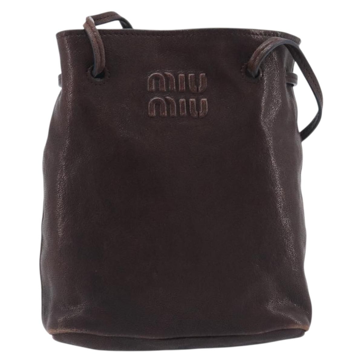 Miu Miu Aviator Bucket Leather Brown Leather Handbag (Pre-Owned)