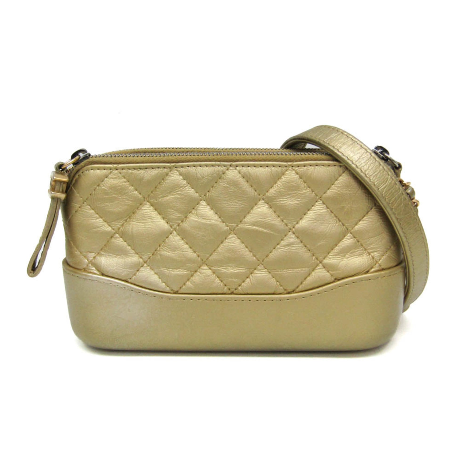 Chanel Gabrielle Double Zip Clutch With Chain Quilted Aged Calfskin Gold Leather Clutche & Pouche Bag (Pre-Owned)