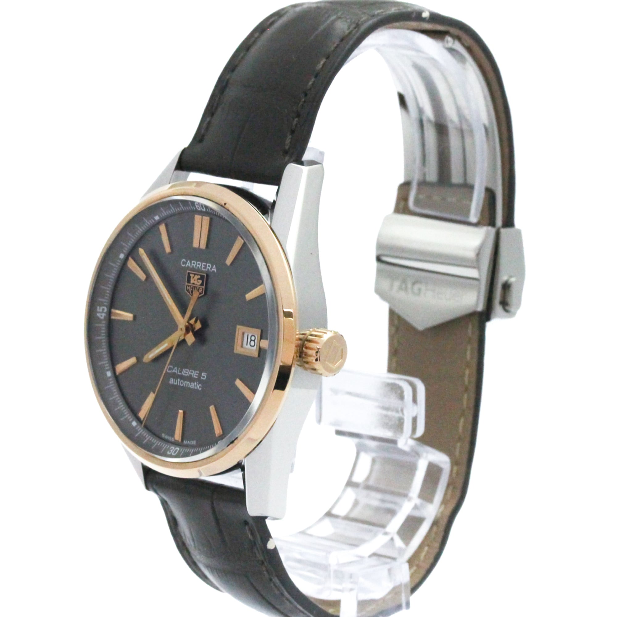 Tag Heuer Carrera Calibre 5 Automatic Stainless Steel And Yellow Gold With Alligator Watch (Pre-Owned)