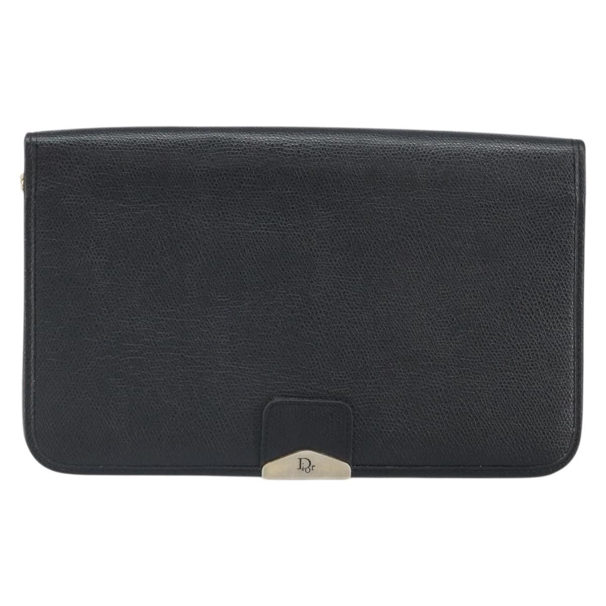 Christian Dior Vintage Chain Flap Diorissimo Canvas Black Leather Shoulder Bag Bag (Pre-Owned)