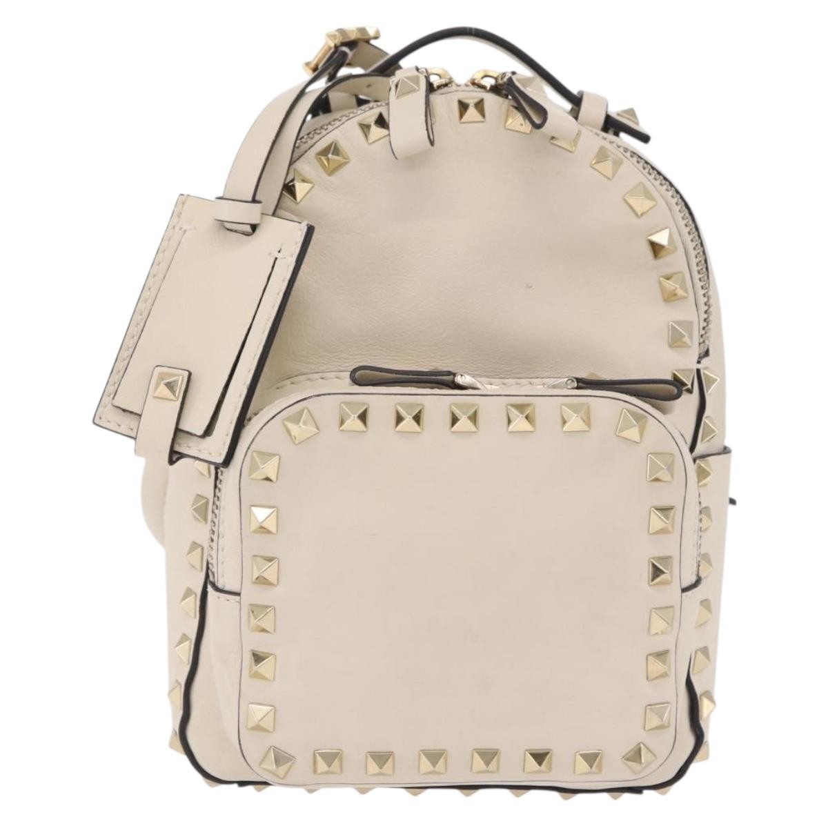 Valentino Garavani Rockstud Leather Beige Leather Tote Bag Bag (Pre-Owned)