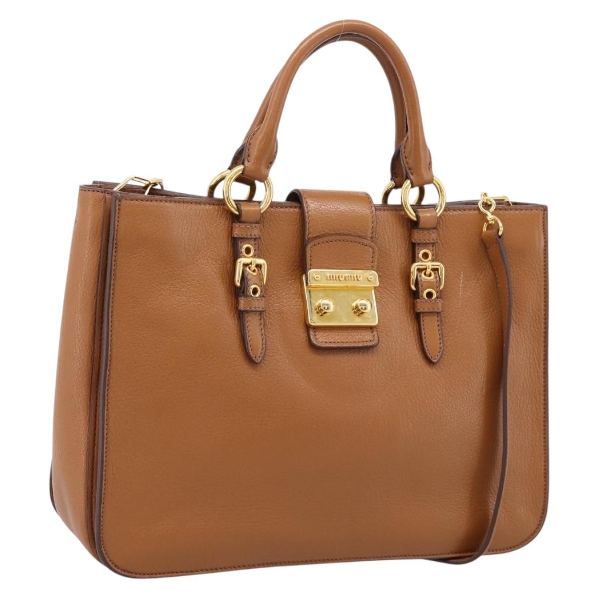 Miu Miu Madras Convertible Lock Leather Brown Leather Tote Bag Bag (Pre-Owned)