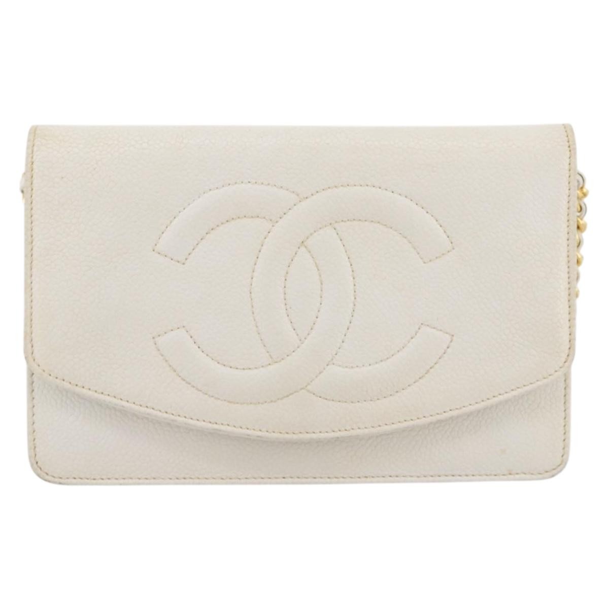 Chanel Vintage Timeless Wallet On Chain Caviar White Leather Crossbody Bag Bag (Pre-Owned)