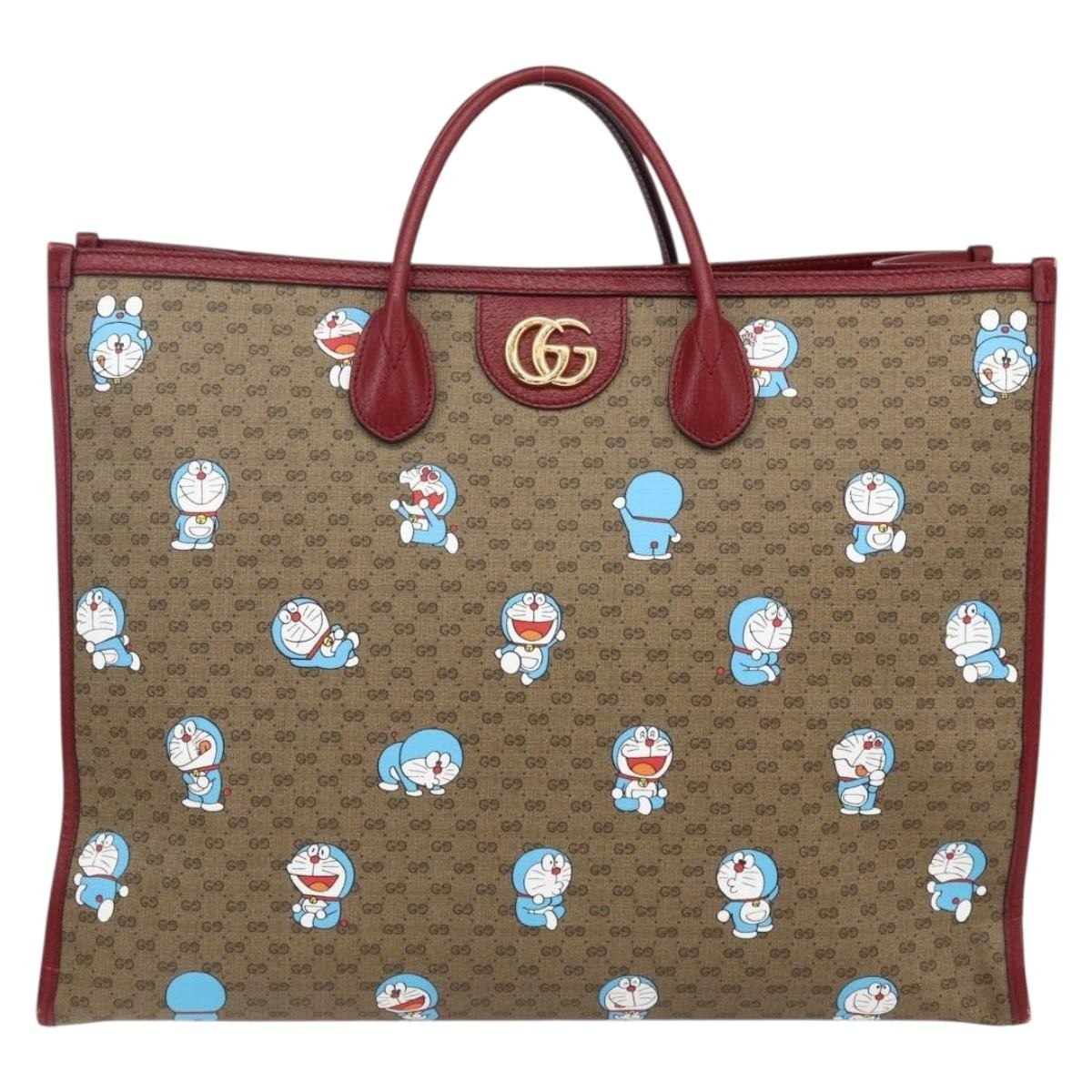 Gucci Doraemon Printed Mini Gg Coated Canvas Beige Pvc Tote Bag Bag (Pre-Owned)
