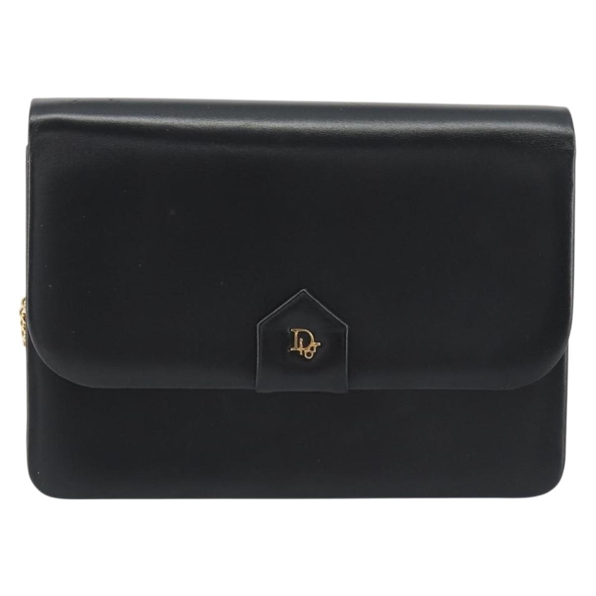 Christian Dior Vintage Clipper Closure Clutch With Logo Leather Black Leather Crossbody Bag Bag (Pre-Owned)