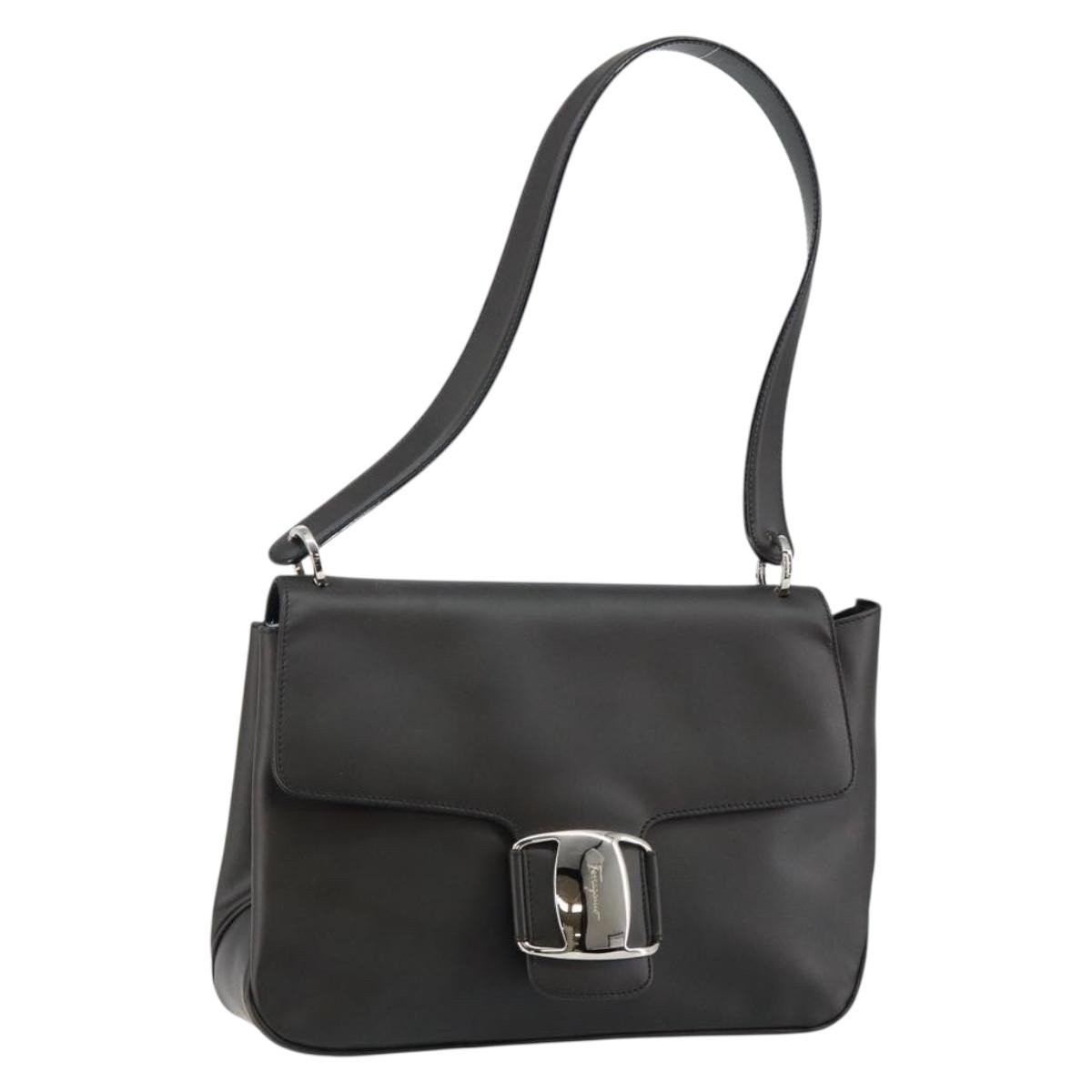 Salvatore Ferragamo Vala Leather Black Leather Shoulder Bag Bag (Pre-Owned)