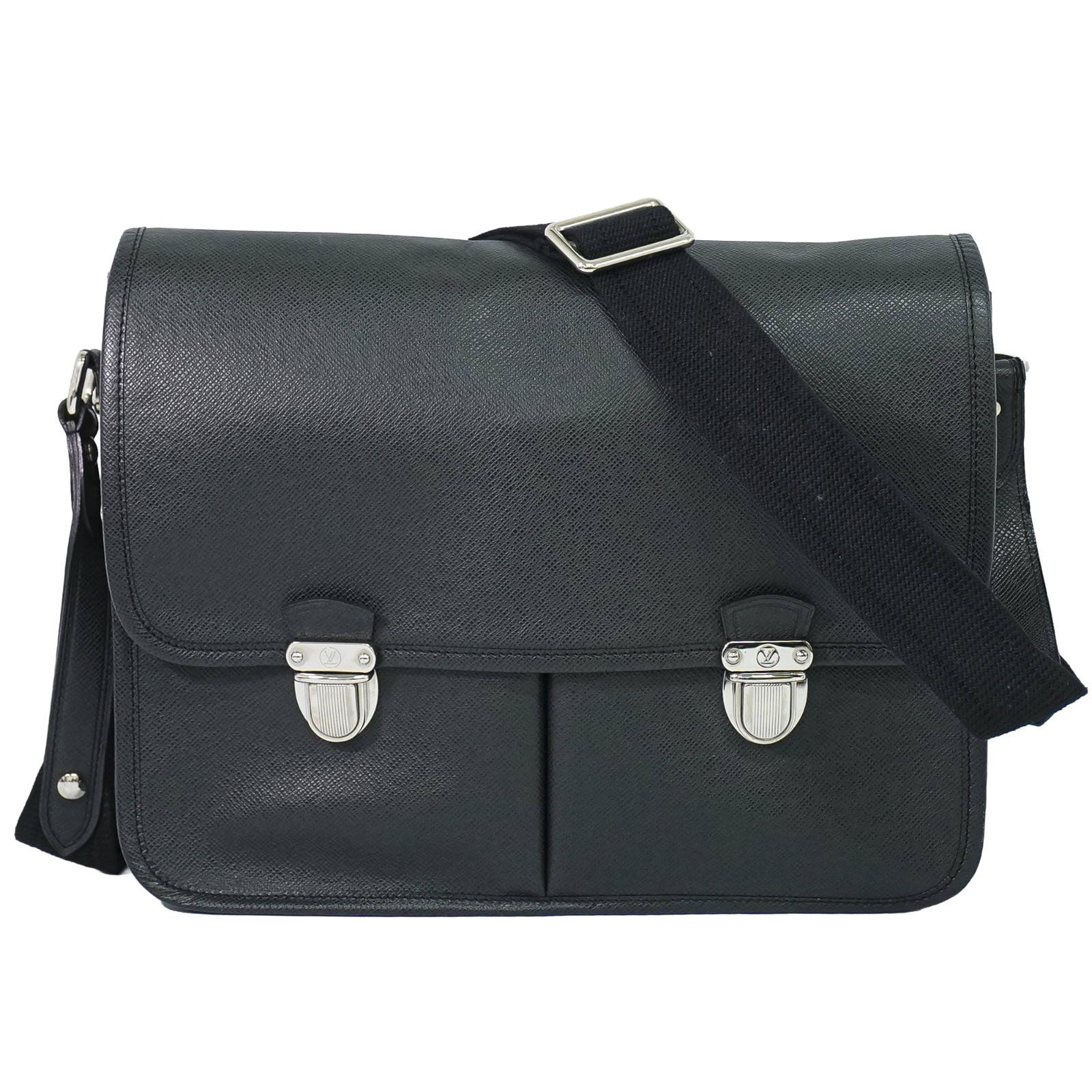 Louis Vuitton Alexei Messenger Taiga Leather Black Leather Handbag (Pre-Owned)
