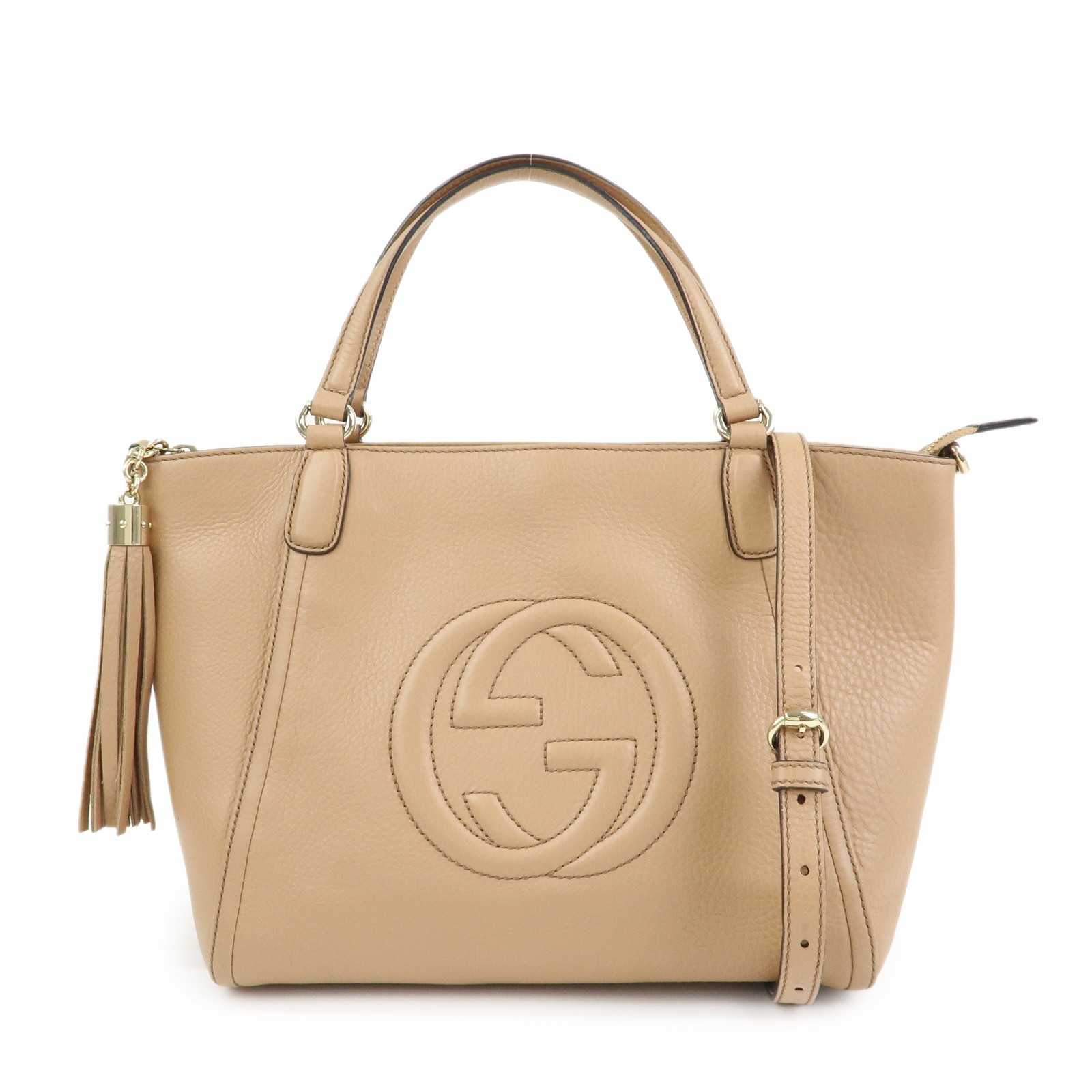 Gucci Soho Working Leather Beige Leather Tote Bag Bag (Pre-Owned)
