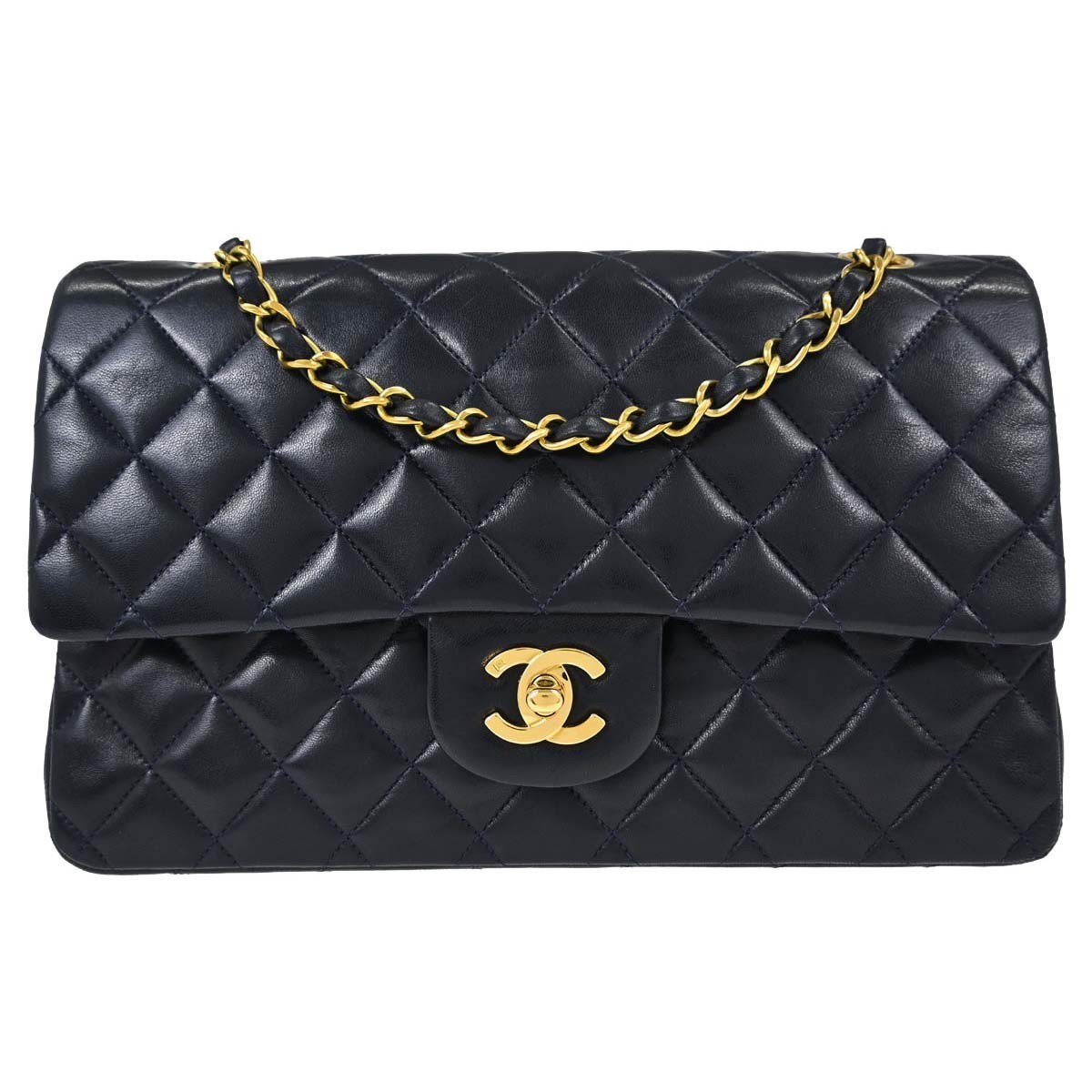Chanel Timeless - Classic Double Flap Quilted Lambskin Navy Leather Shoulder Bag Bag (Pre-Owned)