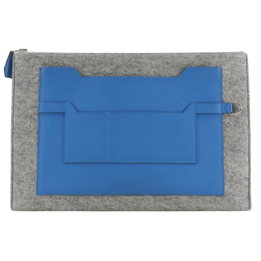 Hermes Toodoo Epsom And Wool Blue Wool Clutche & Pouche Bag (Pre-Owned)