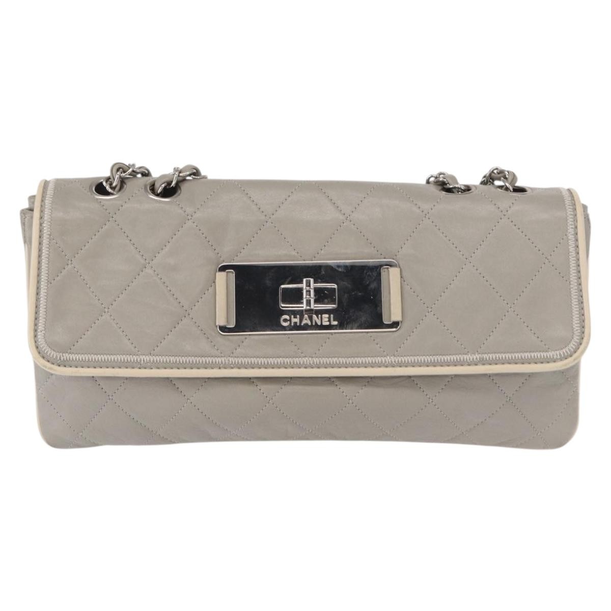 Chanel Mademoiselle Lock Flap Quilted Lambskin Gray Leather Shoulder Bag Bag (Pre-Owned)