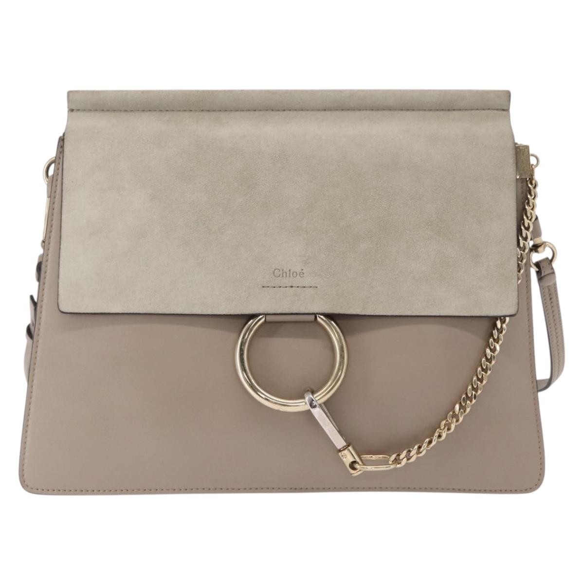 Chloe Faye Leather And Suede Beige Suede Shoulder Bag Bag (Pre-Owned)