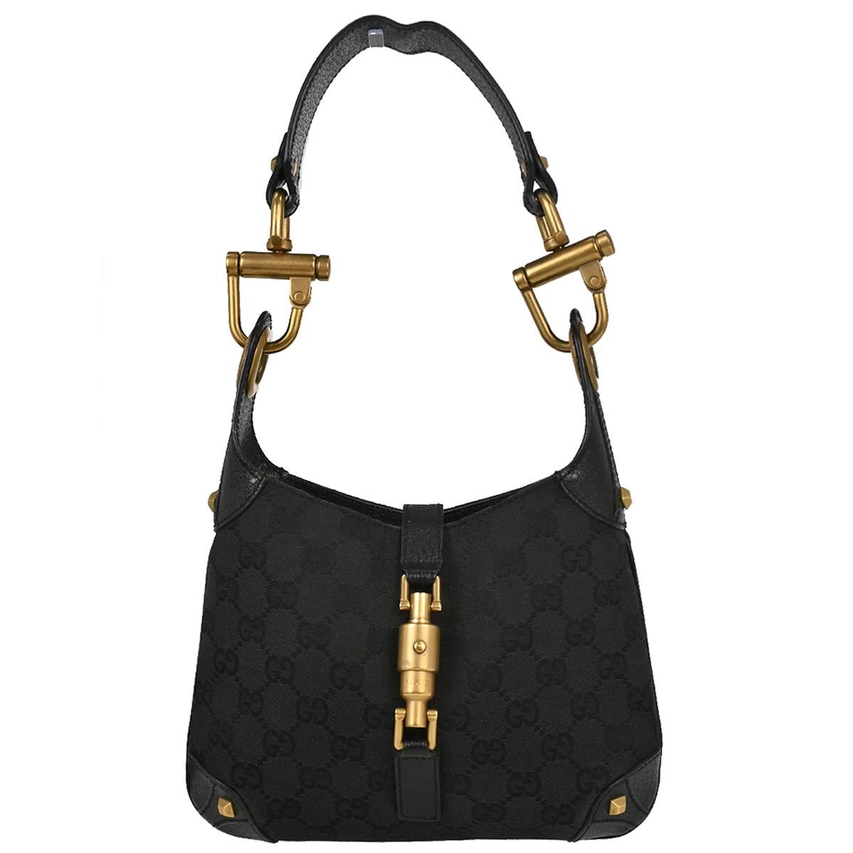 Gucci Piston Lock Jackie Hobo Gg Canvas Black Canvas Shoulder Bag Bag (Pre-Owned)