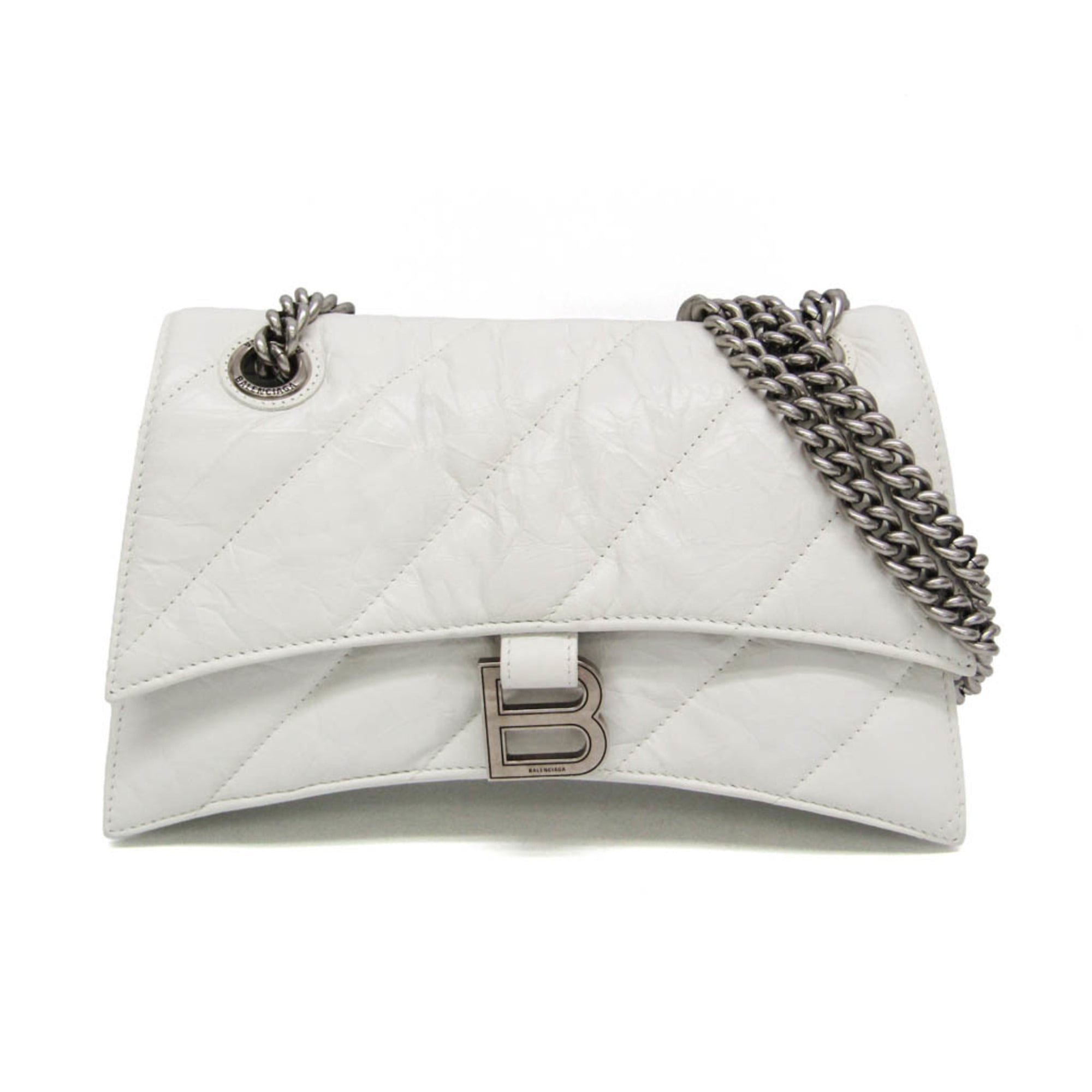 Balenciaga Crush Chain Flap Quilted Crushed Calfskin White Leather Handbag (Pre-Owned)
