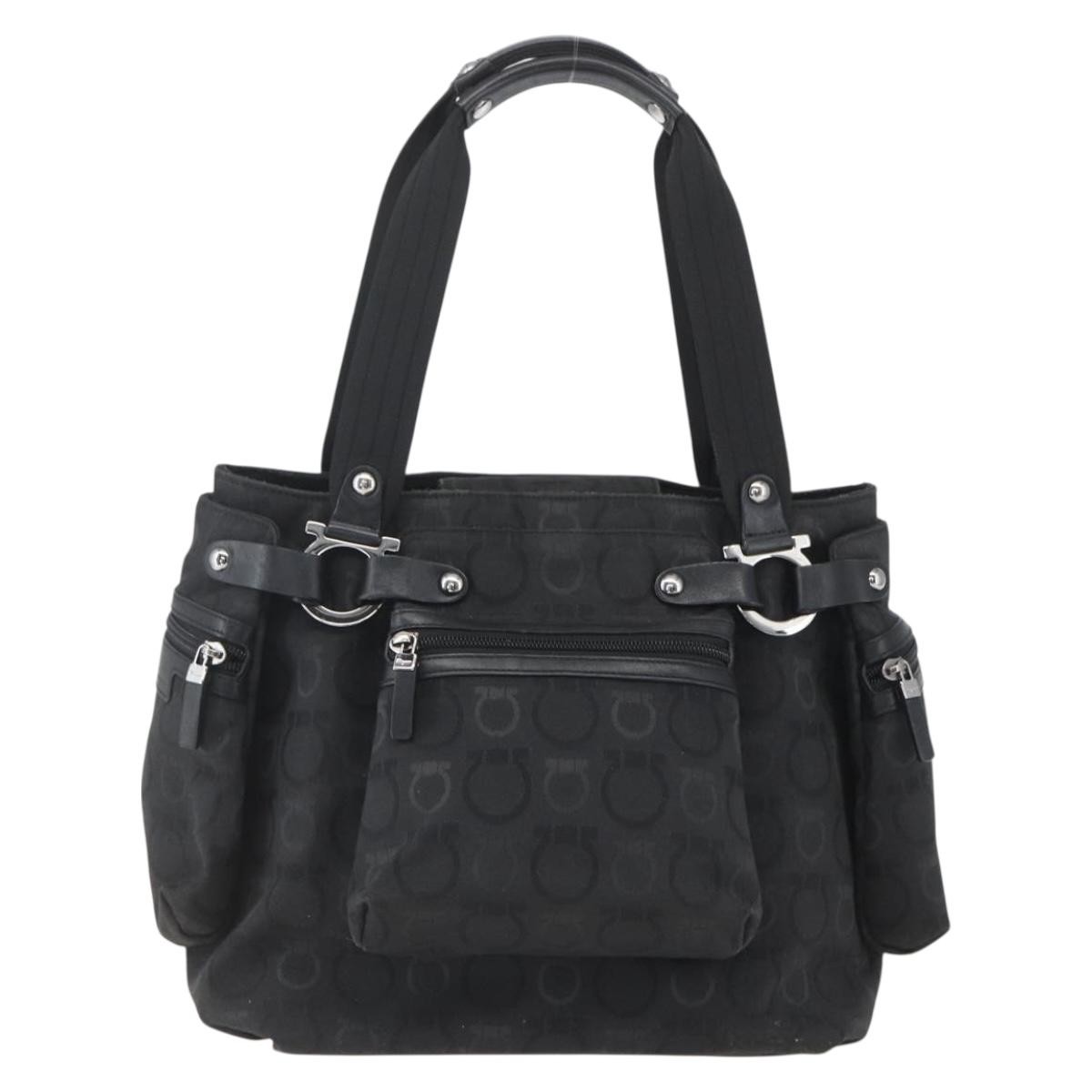 Salvatore Ferragamo Gancini Tote Nylon Black Nylon Tote Bag Bag (Pre-Owned)