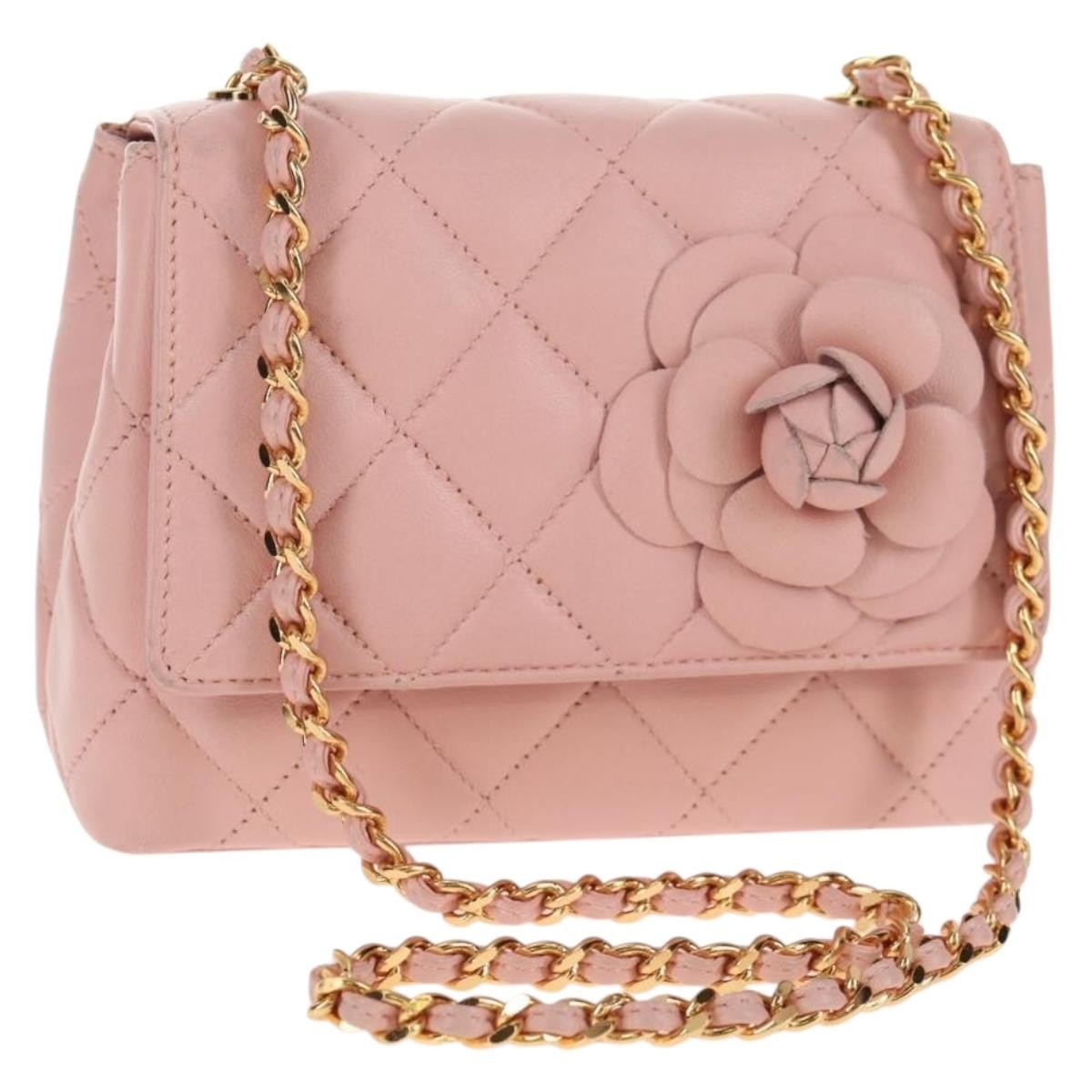 Chanel Vintage Camellia Flap Quilted Lambskin Pink Leather Handbag (Pre-Owned)