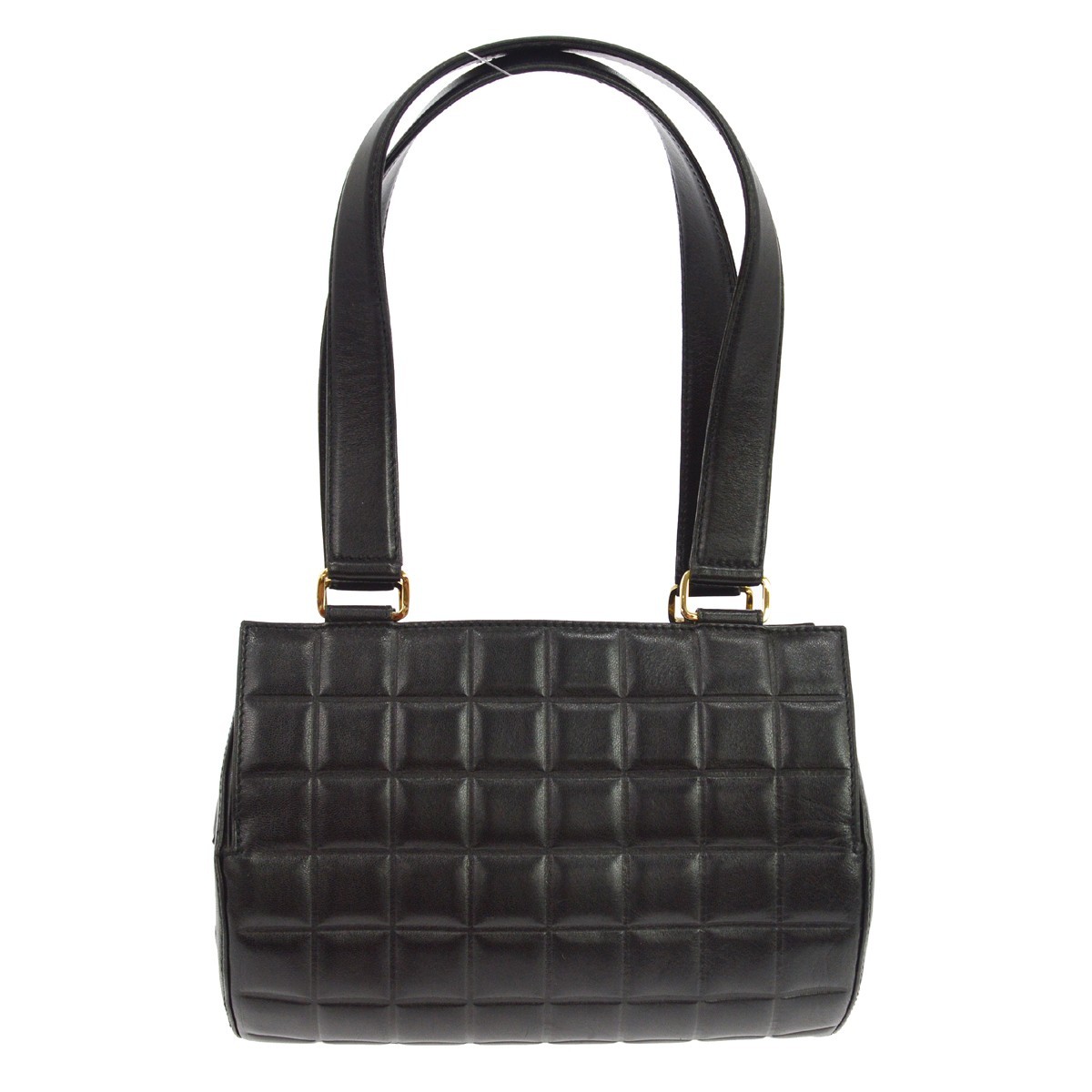 Chanel Chocolate Bar Barrel Quilted Leather Black Leather Handbag (Pre-Owned)