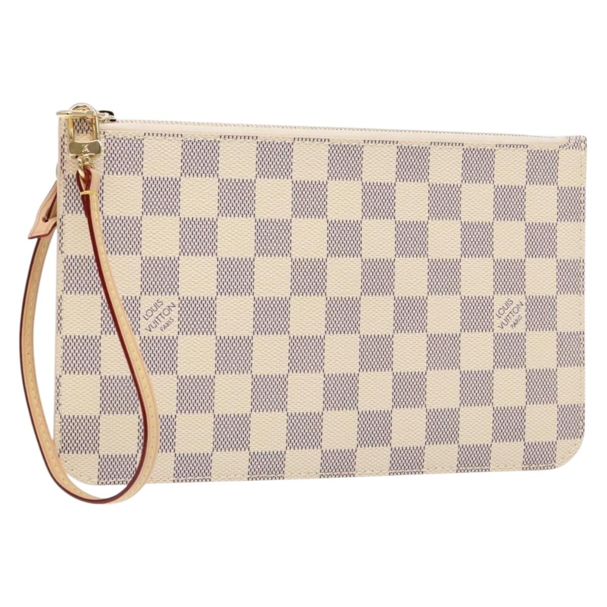 Louis Vuitton Neverfull Pochette Damier White Canvas Clutche & Pouche Bag (Pre-Owned)