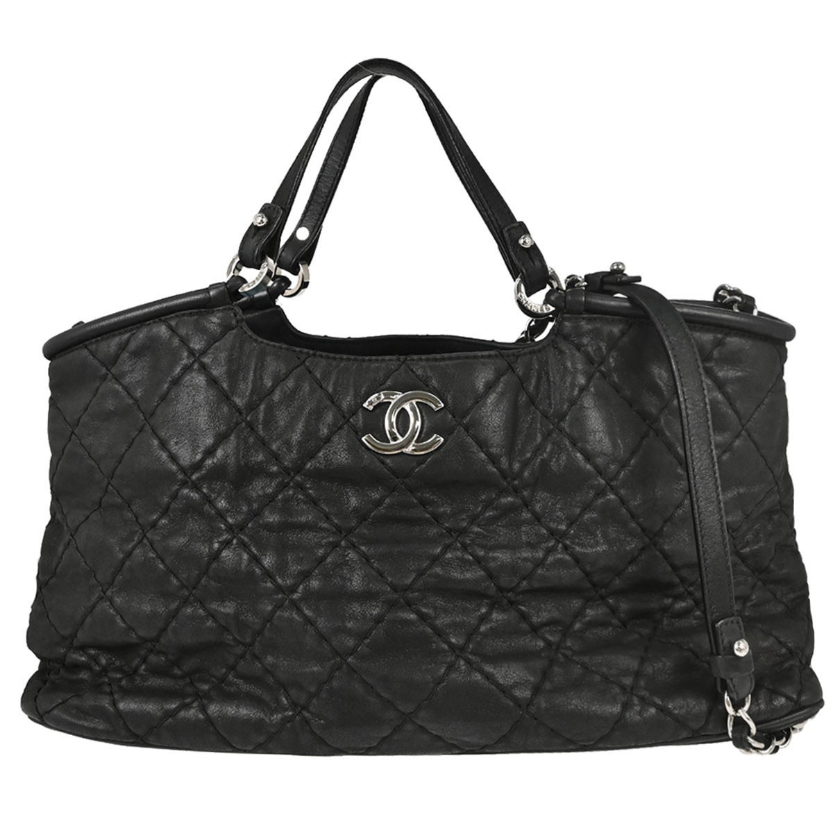 Chanel Cc Sea Hit Quilted Iridescent Calfskin Black Leather Tote Bag Bag (Pre-Owned)