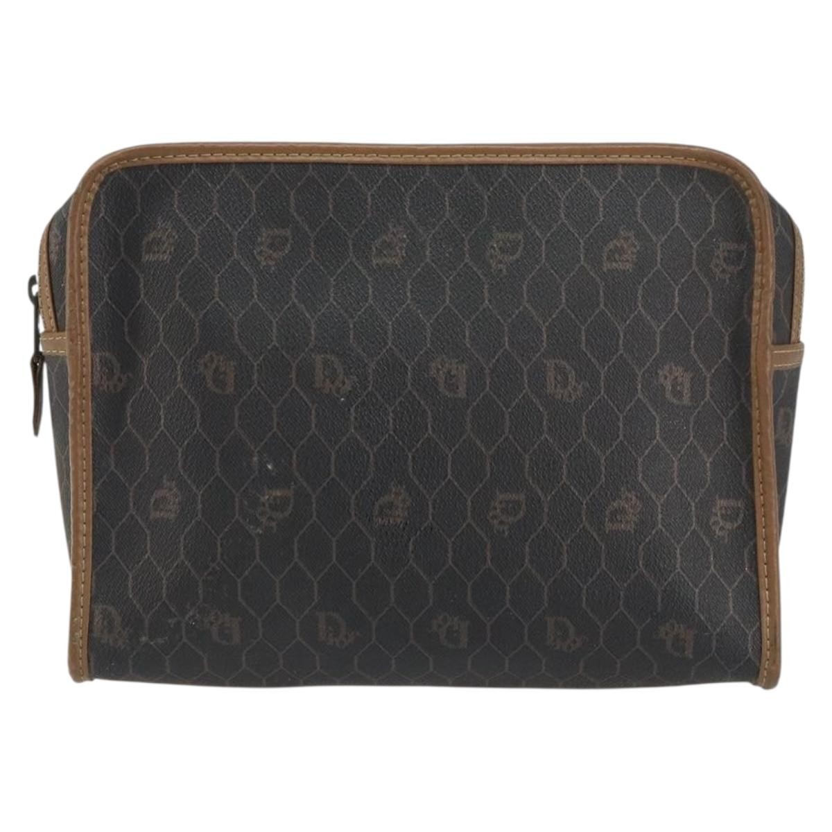 Christian Dior Vintage Honeycomb Zip Coated Canvas Black Canvas Clutche & Pouche Bag (Pre-Owned)