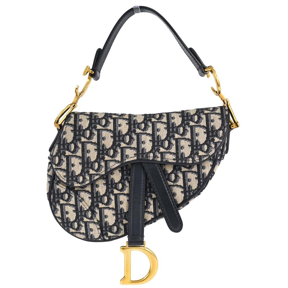 Christian Dior Saddle Oblique Canvas Navy Canvas Handbag (Pre-Owned)
