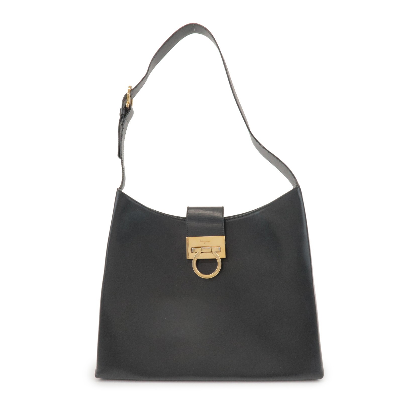 Salvatore Ferragamo Trifolio Leather Black Leather Shoulder Bag Bag (Pre-Owned)