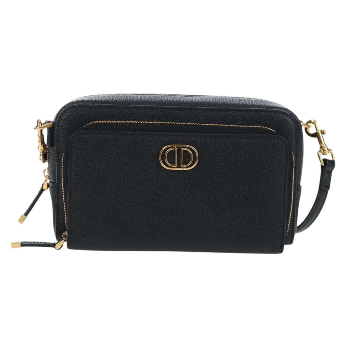 Christian Dior Caro Double Leather Black Leather Crossbody Bag Bag (Pre-Owned)