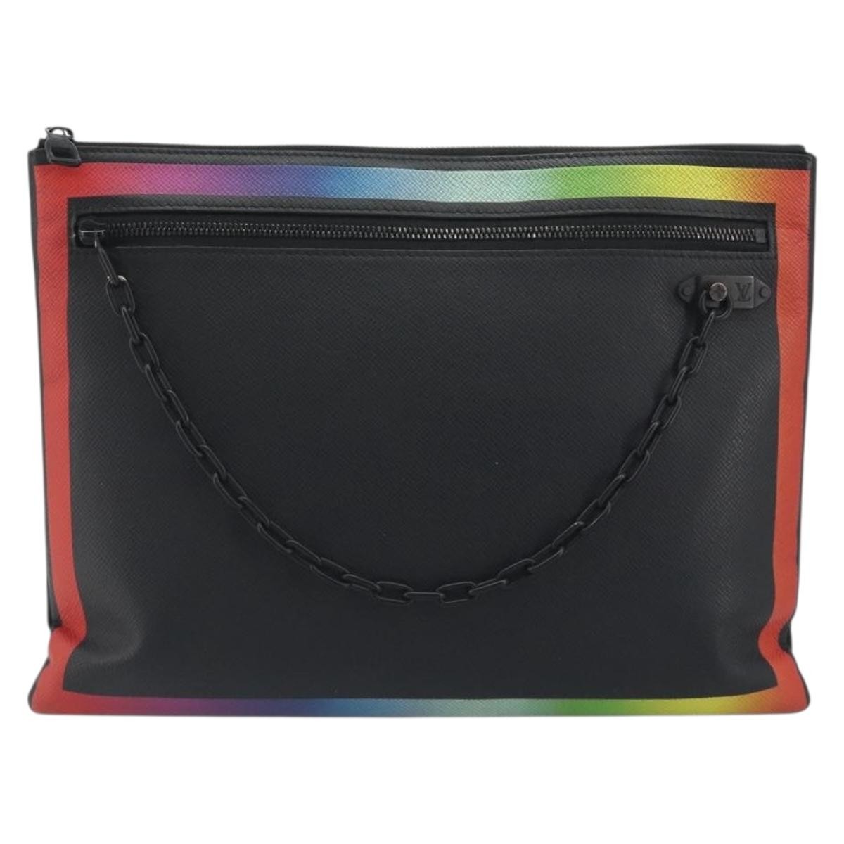 Louis Vuitton Pochette A4 Rainbow Taiga Leather Black Leather Briefcase Bag (Pre-Owned)