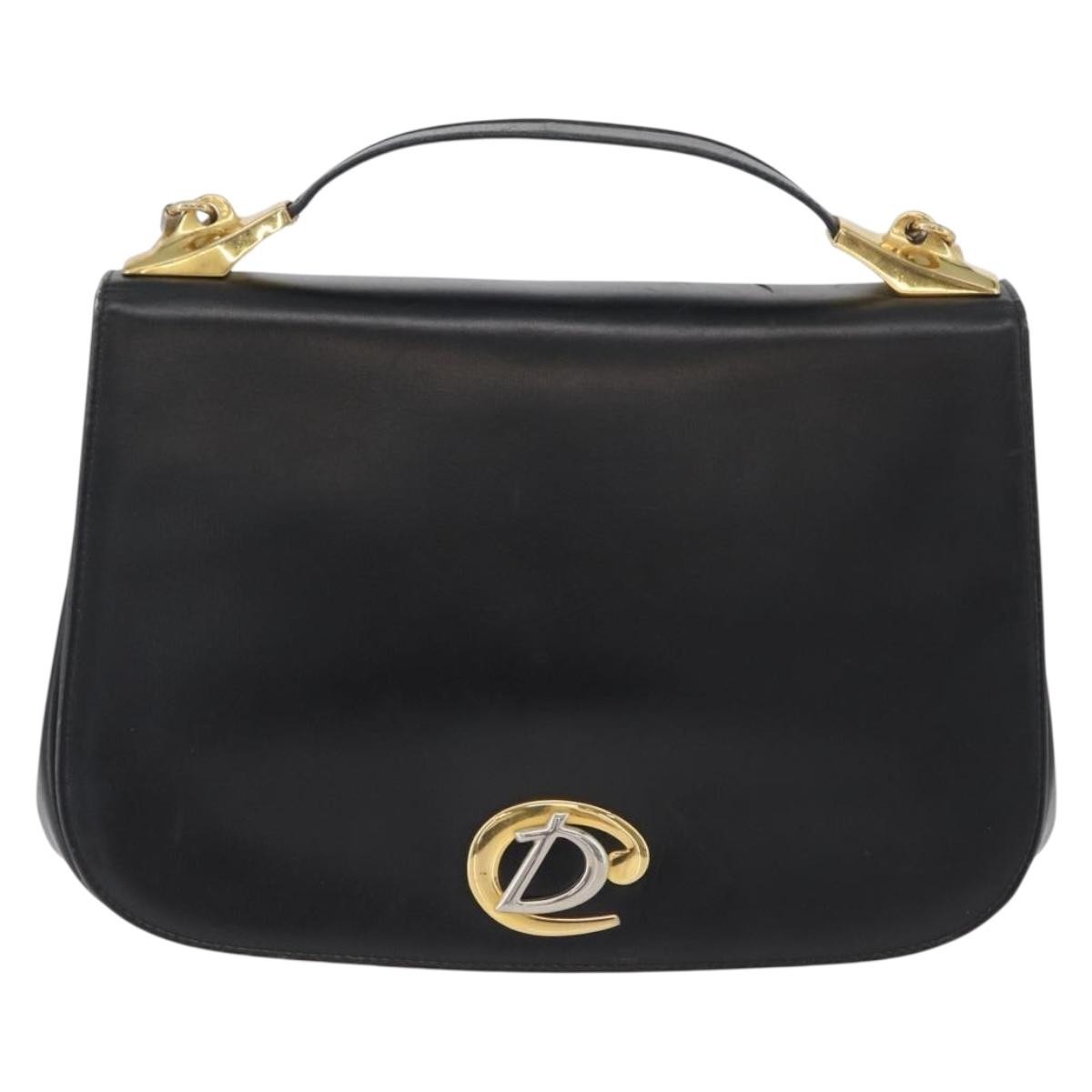 Christian Dior Vintage Cd Logo Leather Black Leather Tote Bag Bag (Pre-Owned)