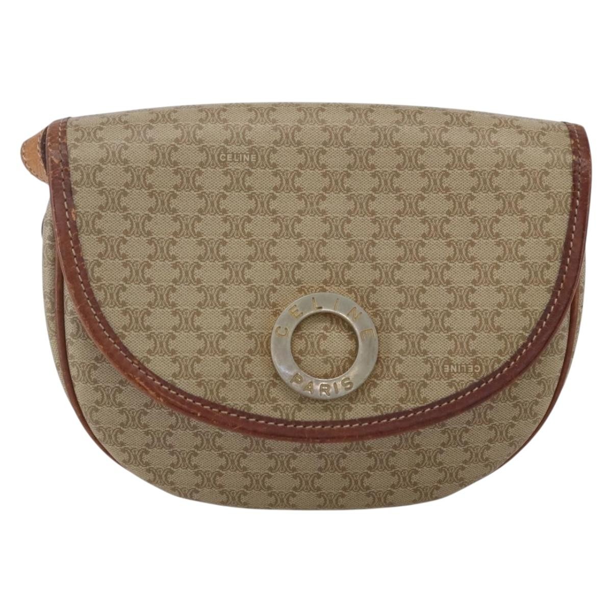 Celine Vintage Macadam Circle Logo Canvas And Leather Beige Canvas Shoulder Bag Bag (Pre-Owned)